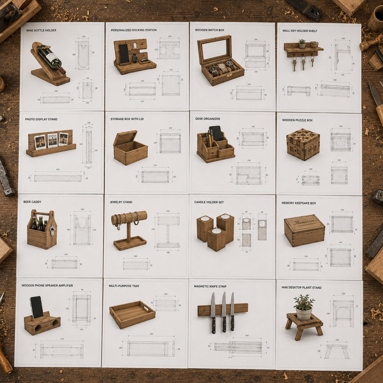 Gift-ready woodworking build projects with dimensions
