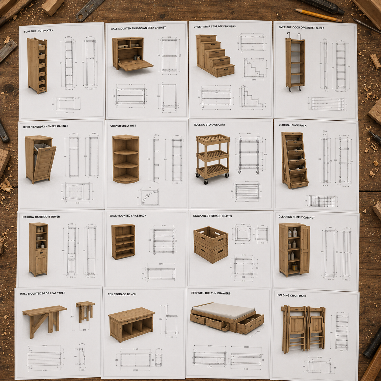 Space-saving storage woodworking projects with dimensions